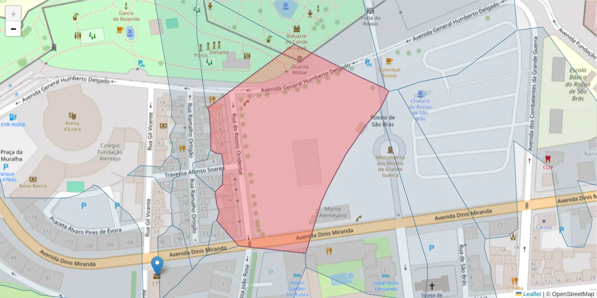 Mapa detalhado do código postal 7005-267 com limites, códigos postais vizinhos e agências dos correios