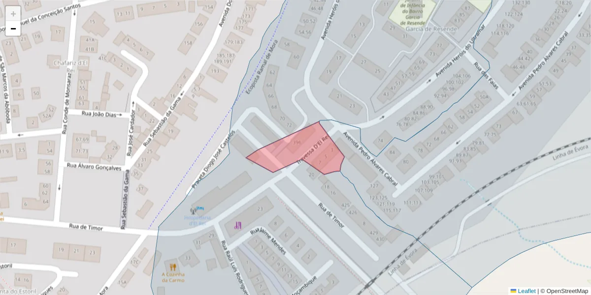 Mapa detalhado do código postal 7005-272 com limites, códigos postais vizinhos e agências dos correios