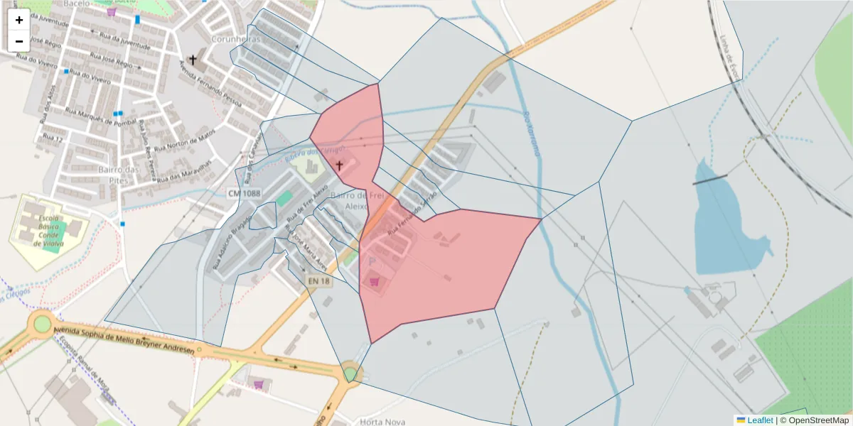 Mapa detalhado do código postal 7005-276 com limites, códigos postais vizinhos e agências dos correios