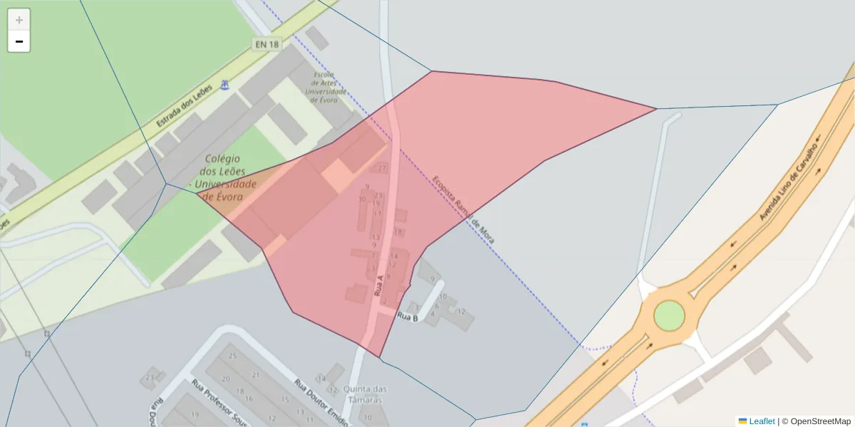 Mapa detalhado do código postal 7005-283 com limites, códigos postais vizinhos e agências dos correios