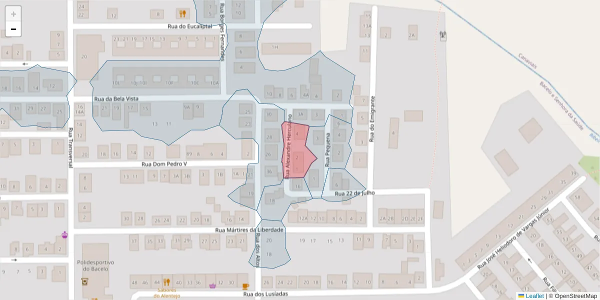 Mapa detalhado do código postal 7005-286 com limites, códigos postais vizinhos e agências dos correios