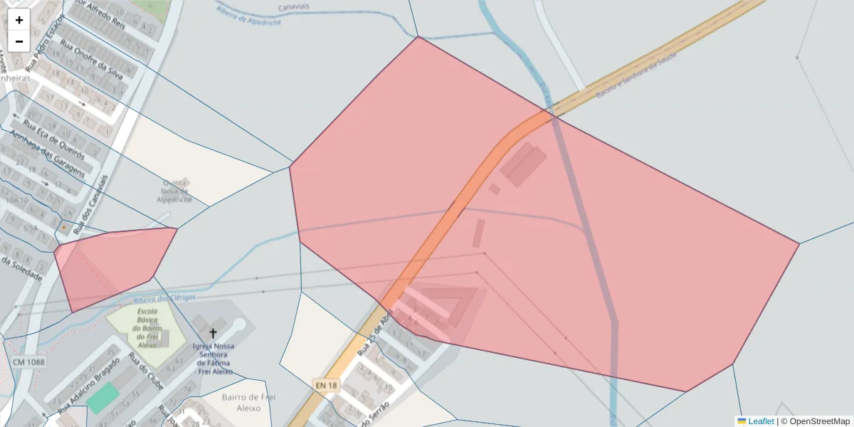 Mapa detalhado do código postal 7005-295 com limites, códigos postais vizinhos e agências dos correios