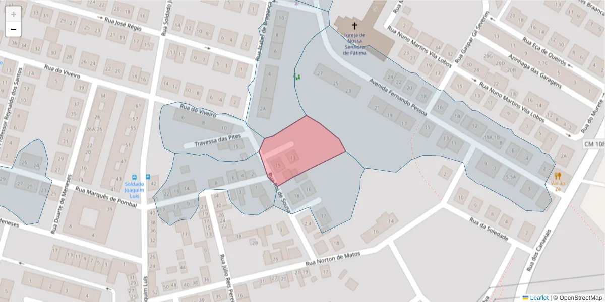 Mapa detalhado do código postal 7005-302 com limites, códigos postais vizinhos e agências dos correios