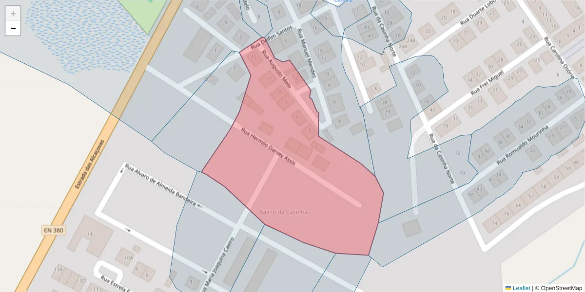 Mapa detalhado do código postal 7005-305 com limites, códigos postais vizinhos e agências dos correios