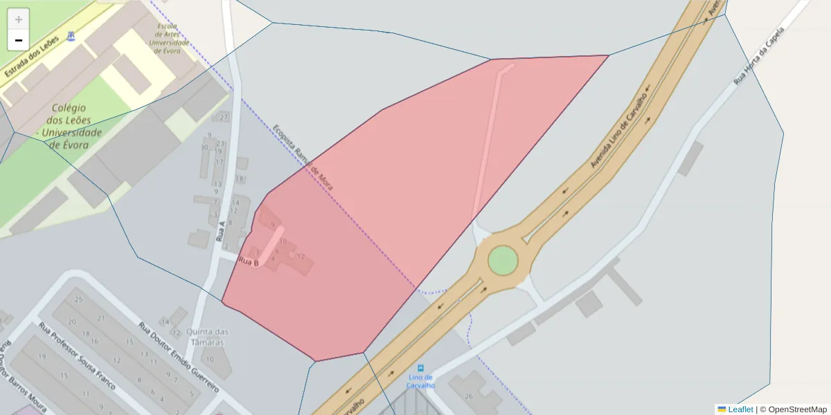 Mapa detalhado do código postal 7005-308 com limites, códigos postais vizinhos e agências dos correios