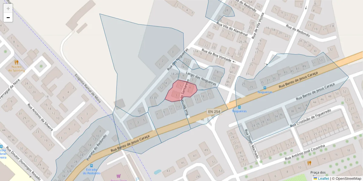 Mapa detalhado do código postal 7005-311 com limites, códigos postais vizinhos e agências dos correios