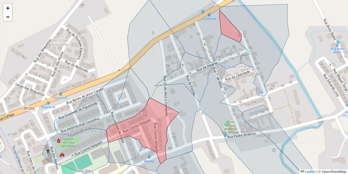 Mapa detalhado do código postal 7005-335 com limites, códigos postais vizinhos e agências dos correios