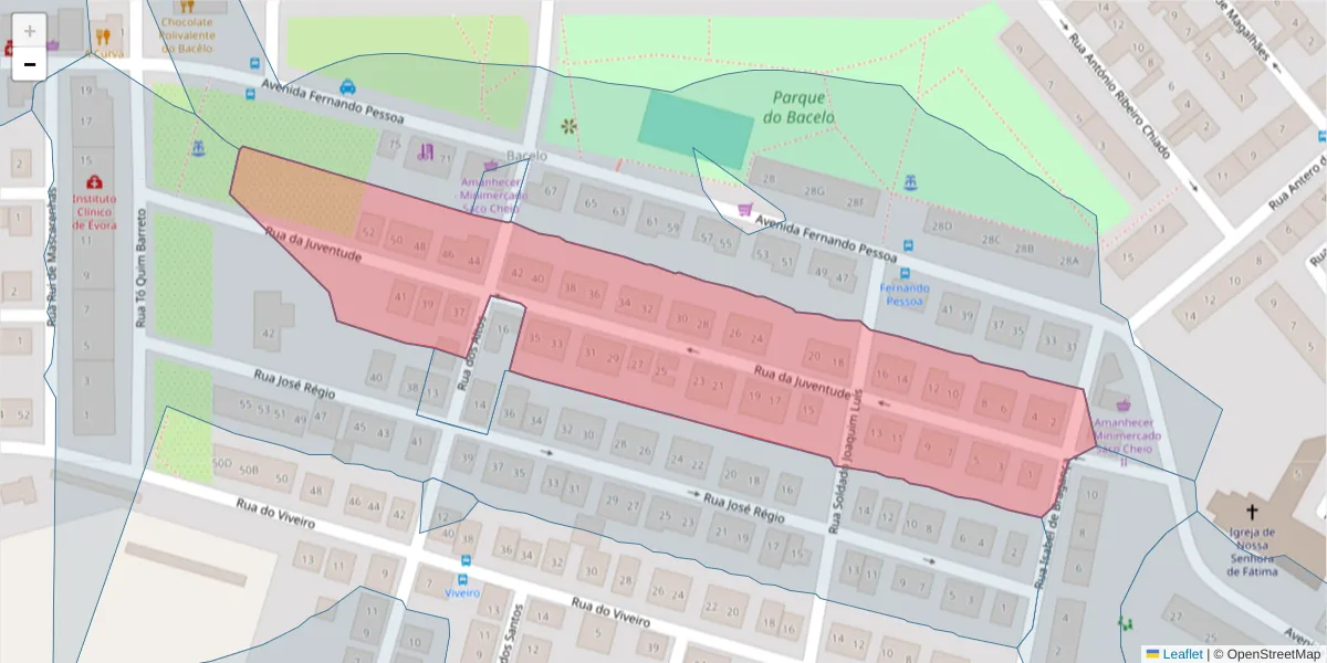 Mapa detalhado do código postal 7005-364 com limites, códigos postais vizinhos e agências dos correios