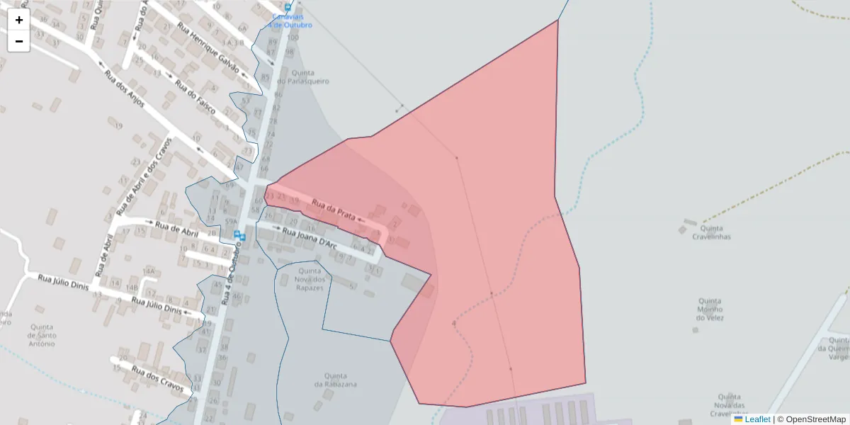 Mapa detalhado do código postal 7005-369 com limites, códigos postais vizinhos e agências dos correios