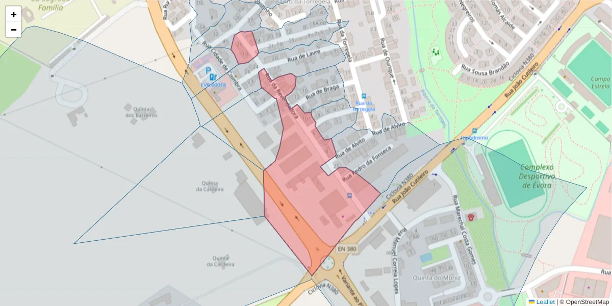 Mapa detalhado do código postal 7005-370 com limites, códigos postais vizinhos e agências dos correios
