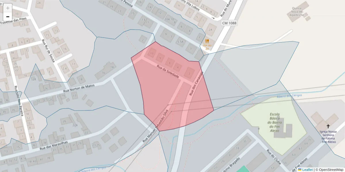Mapa detalhado do código postal 7005-373 com limites, códigos postais vizinhos e agências dos correios