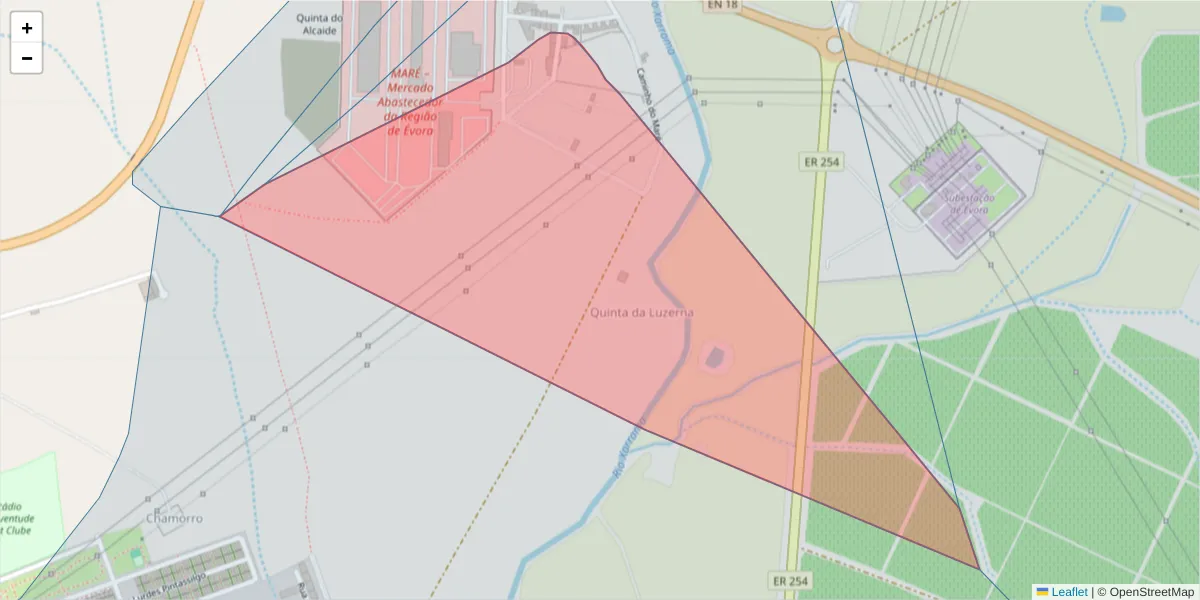 Mapa detalhado do código postal 7005-377 com limites, códigos postais vizinhos e agências dos correios