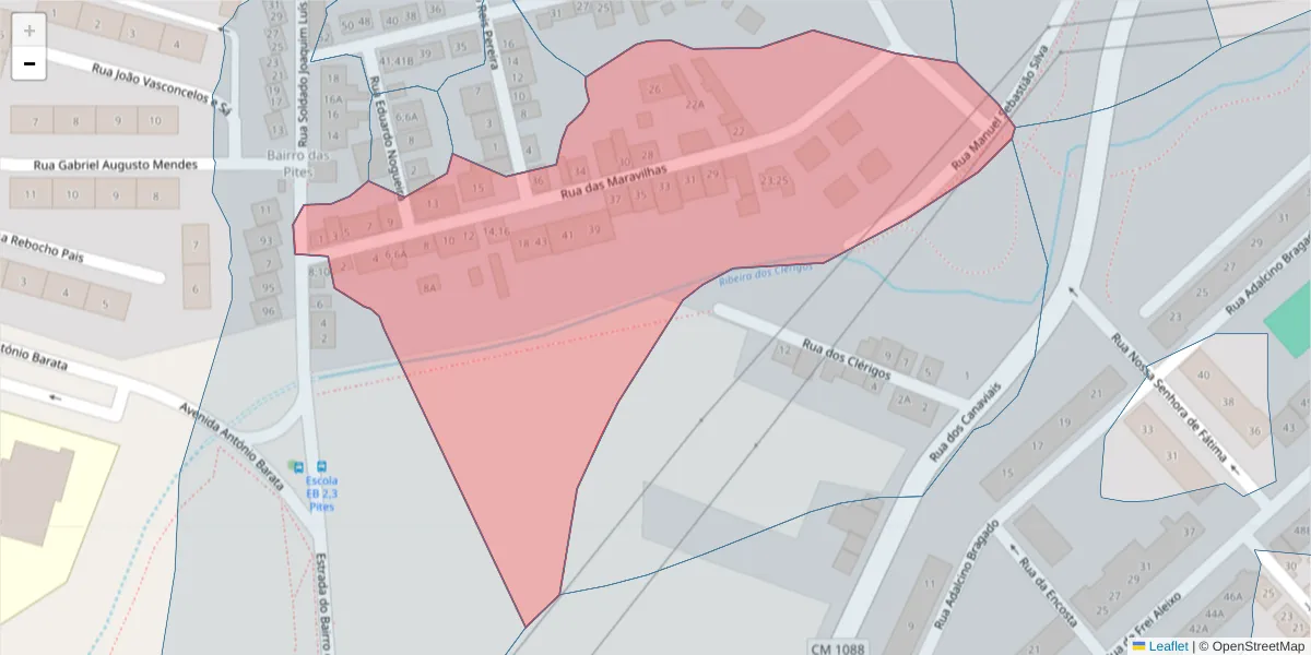 Mapa detalhado do código postal 7005-383 com limites, códigos postais vizinhos e agências dos correios