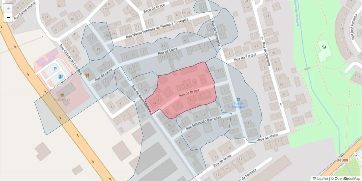 Mapa detalhado do código postal 7005-388 com limites, códigos postais vizinhos e agências dos correios
