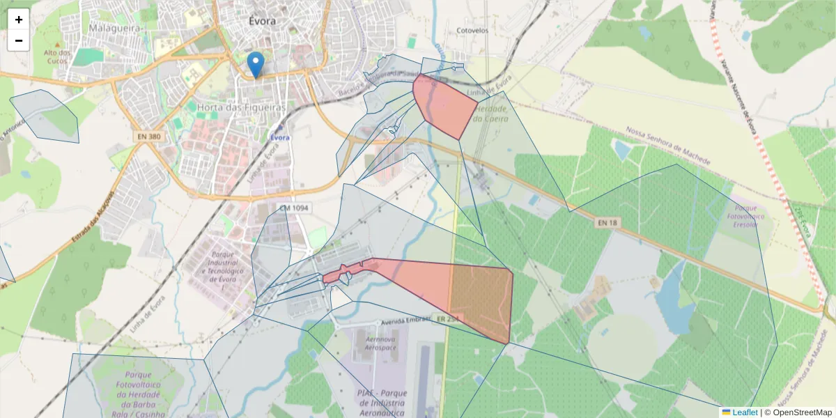 Mapa detalhado do código postal 7005-403 com limites, códigos postais vizinhos e agências dos correios
