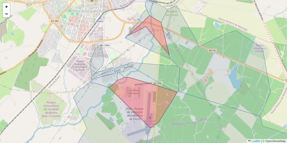 Mapa detalhado do código postal 7005-405 com limites, códigos postais vizinhos e agências dos correios