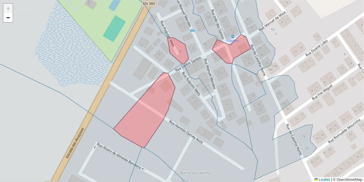 Mapa detalhado do código postal 7005-412 com limites, códigos postais vizinhos e agências dos correios
