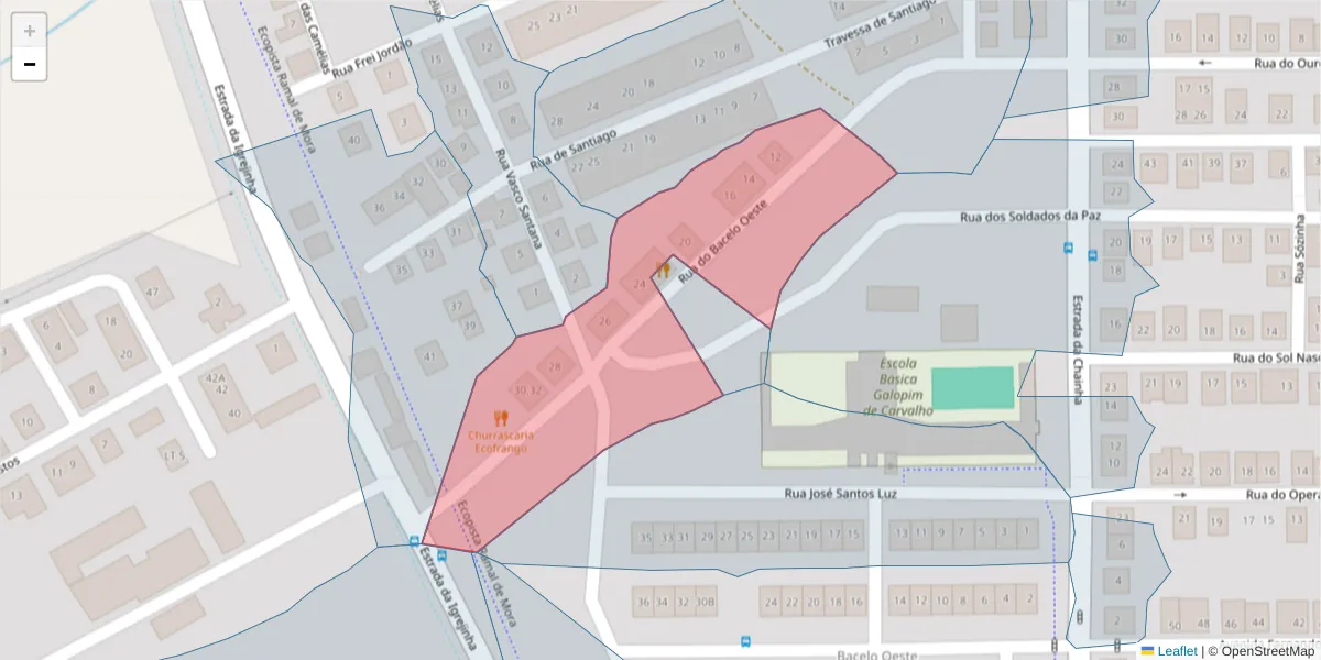 Mapa detalhado do código postal 7005-423 com limites, códigos postais vizinhos e agências dos correios