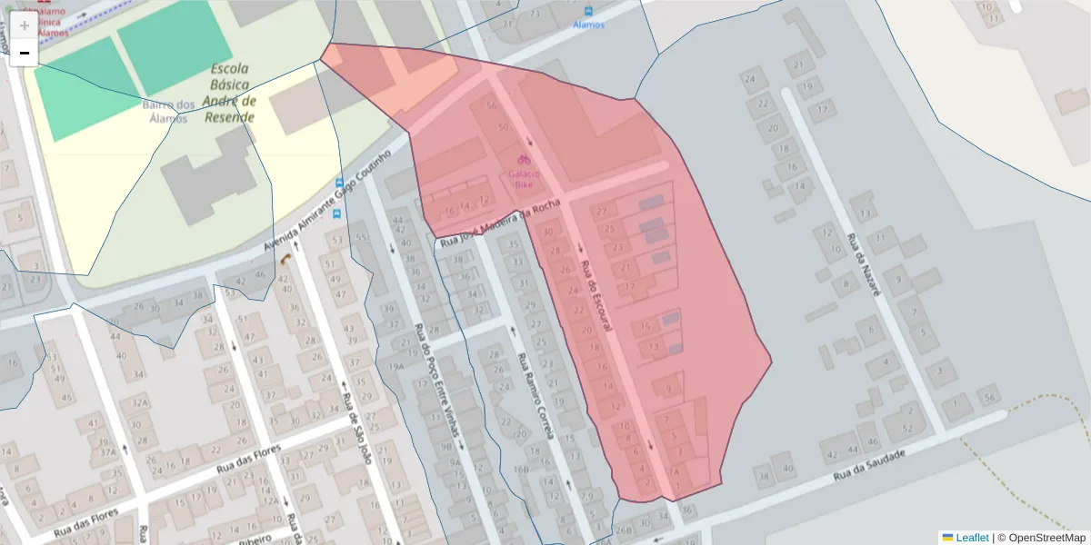 Mapa detalhado do código postal 7005-426 com limites, códigos postais vizinhos e agências dos correios