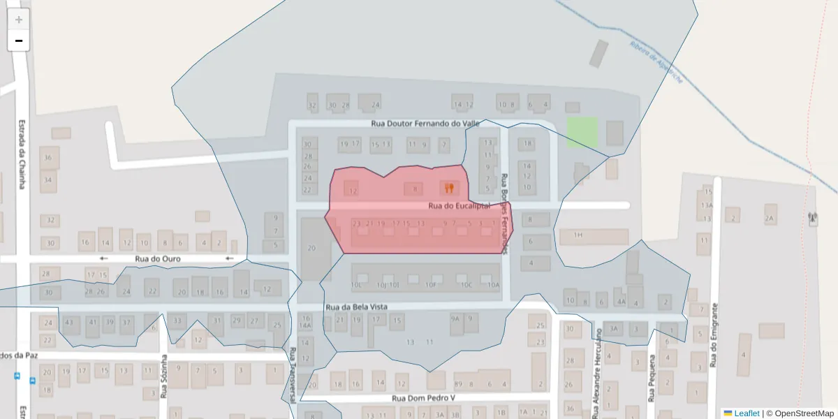 Mapa detalhado do código postal 7005-427 com limites, códigos postais vizinhos e agências dos correios