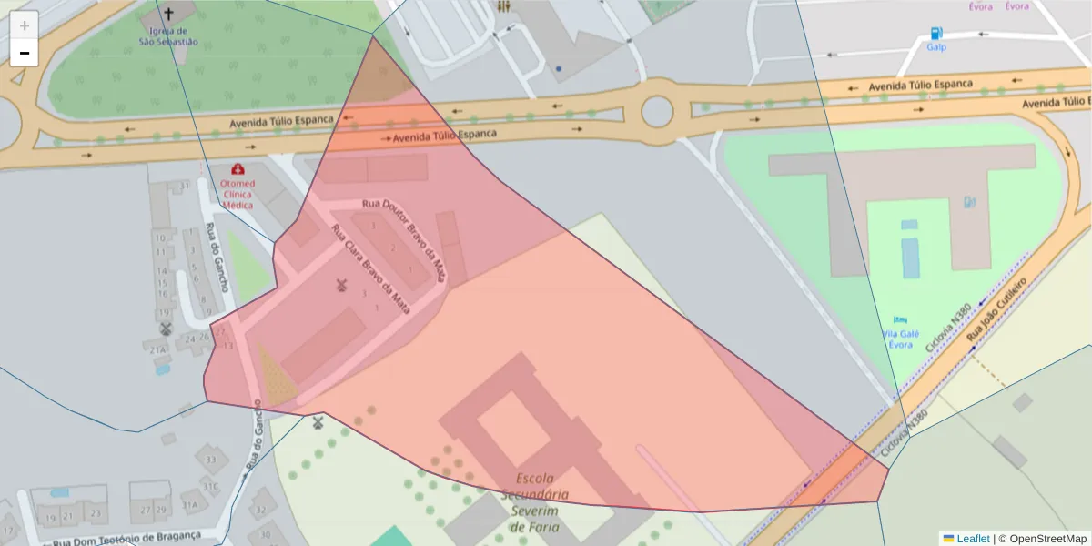 Mapa detalhado do código postal 7005-432 com limites, códigos postais vizinhos e agências dos correios