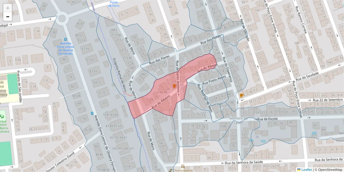 Mapa detalhado do código postal 7005-441 com limites, códigos postais vizinhos e agências dos correios