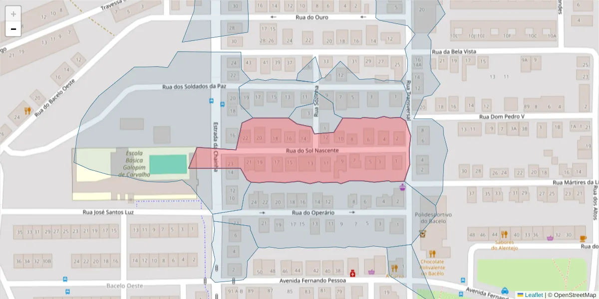 Mapa detalhado do código postal 7005-443 com limites, códigos postais vizinhos e agências dos correios