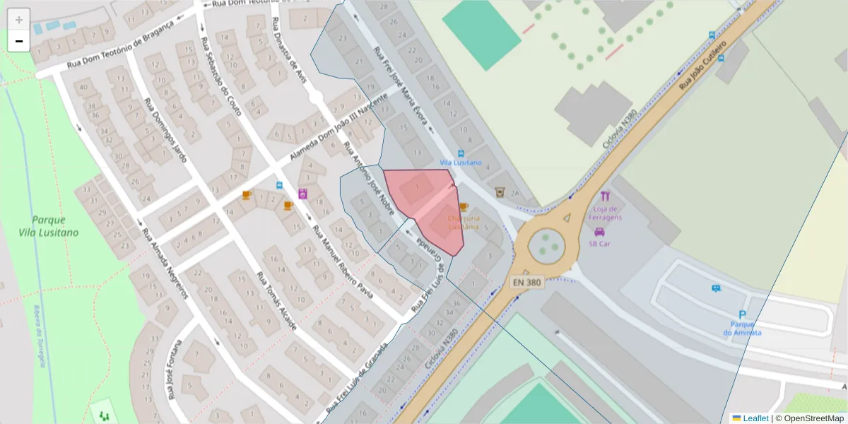 Mapa detalhado do código postal 7005-449 com limites, códigos postais vizinhos e agências dos correios