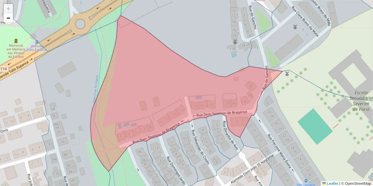 Mapa detalhado do código postal 7005-454 com limites, códigos postais vizinhos e agências dos correios