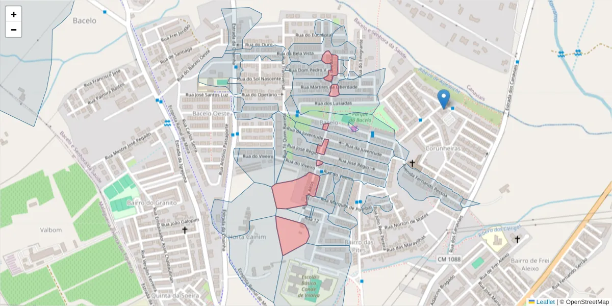Mapa detalhado do código postal 7005-456 com limites, códigos postais vizinhos e agências dos correios