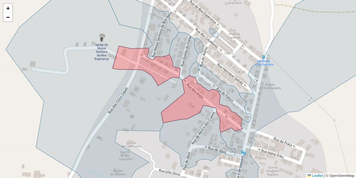 Mapa detalhado do código postal 7005-458 com limites, códigos postais vizinhos e agências dos correios