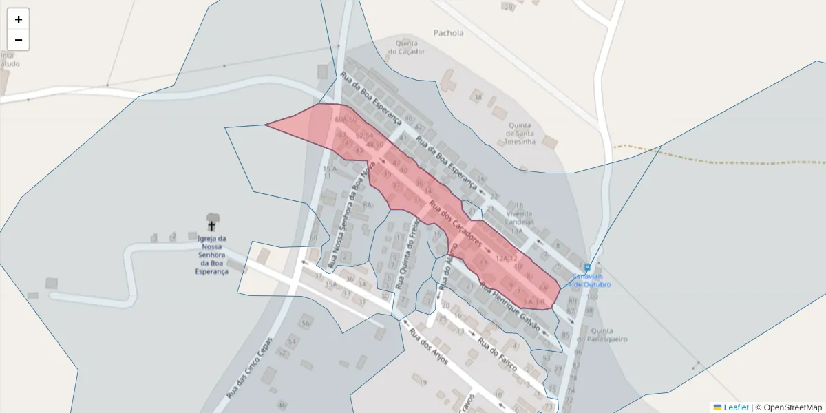 Mapa detalhado do código postal 7005-459 com limites, códigos postais vizinhos e agências dos correios