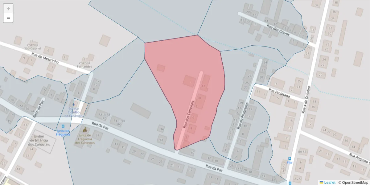 Mapa detalhado do código postal 7005-461 com limites, códigos postais vizinhos e agências dos correios