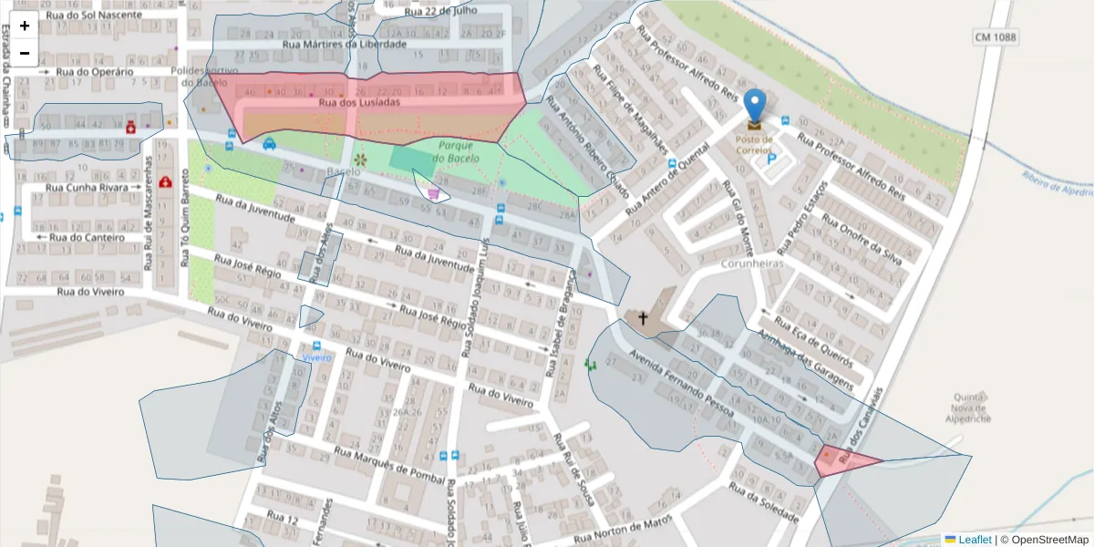Mapa detalhado do código postal 7005-466 com limites, códigos postais vizinhos e agências dos correios