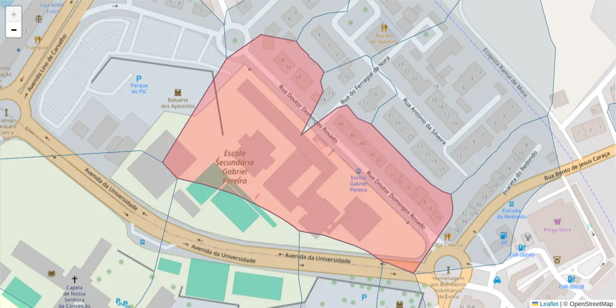 Mapa detalhado do código postal 7005-469 com limites, códigos postais vizinhos e agências dos correios