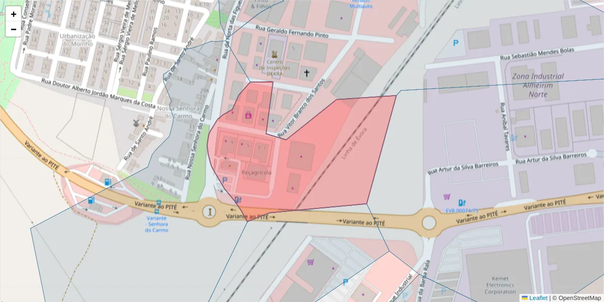 Mapa detalhado do código postal 7005-473 com limites, códigos postais vizinhos e agências dos correios