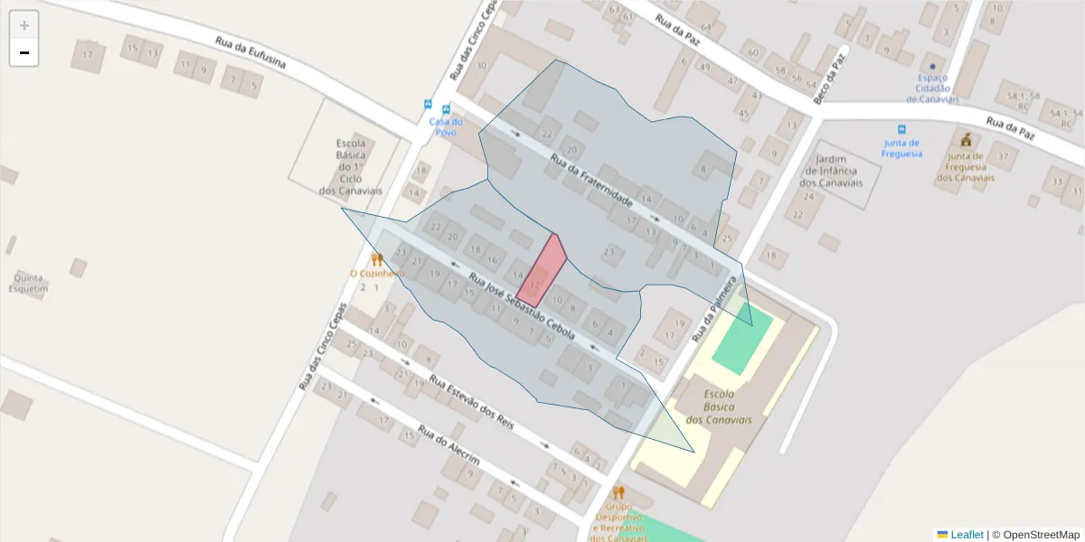Mapa detalhado do código postal 7005-481;7005-538 com limites, códigos postais vizinhos e agências dos correios