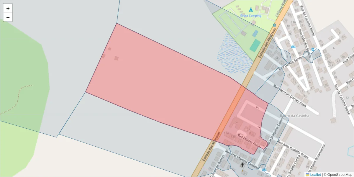 Mapa detalhado do código postal 7005-483 com limites, códigos postais vizinhos e agências dos correios