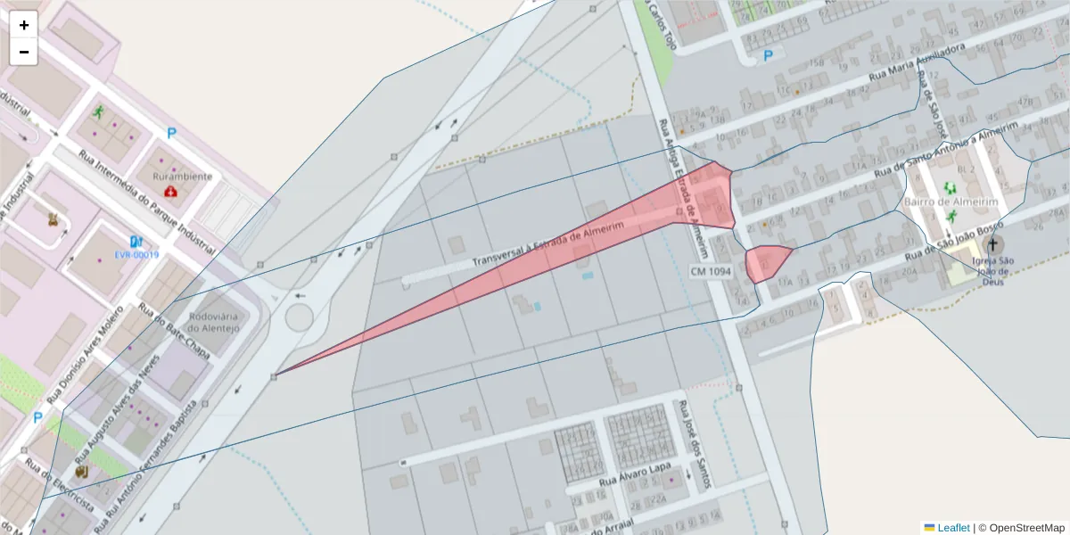 Mapa detalhado do código postal 7005-484 com limites, códigos postais vizinhos e agências dos correios