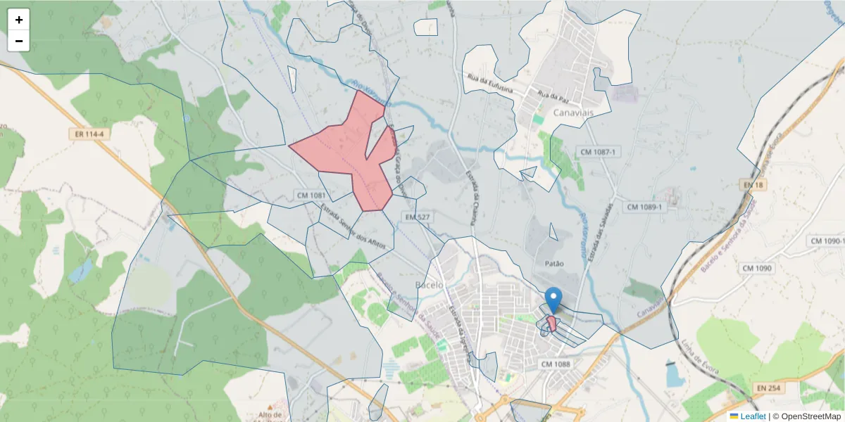 Mapa detalhado do código postal 7005-503 com limites, códigos postais vizinhos e agências dos correios