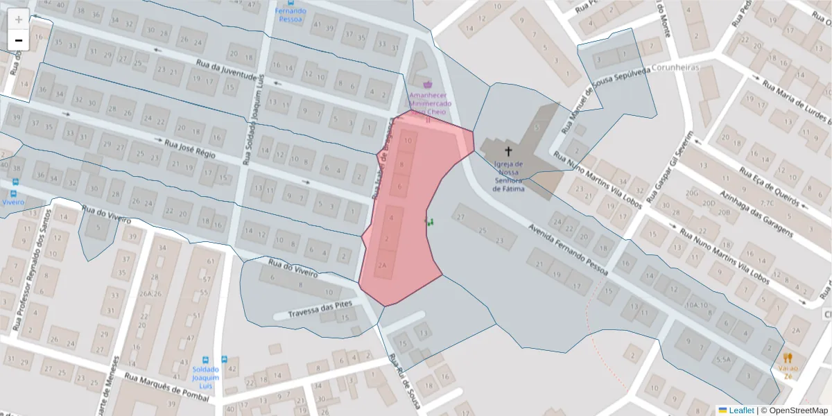 Mapa detalhado do código postal 7005-514 com limites, códigos postais vizinhos e agências dos correios