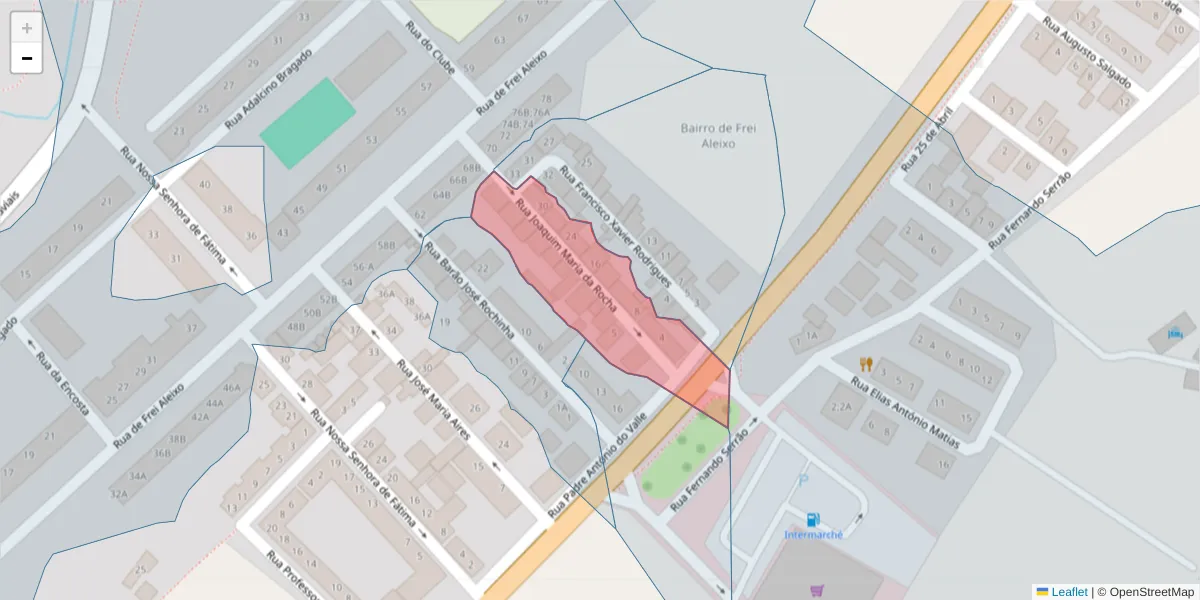 Mapa detalhado do código postal 7005-525 com limites, códigos postais vizinhos e agências dos correios