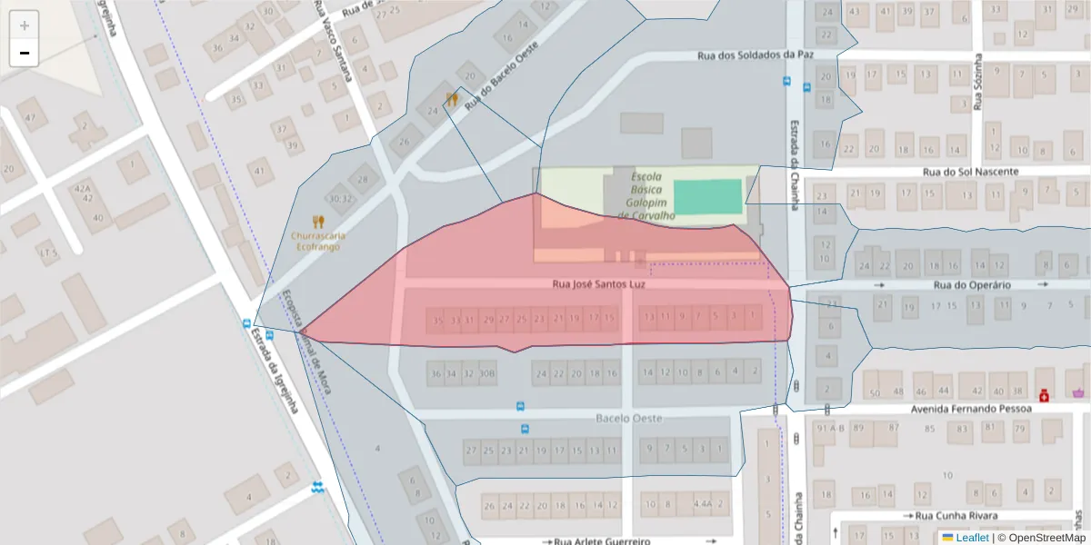 Mapa detalhado do código postal 7005-530 com limites, códigos postais vizinhos e agências dos correios
