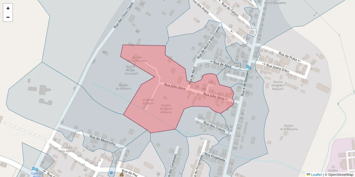 Mapa detalhado do código postal 7005-539 com limites, códigos postais vizinhos e agências dos correios