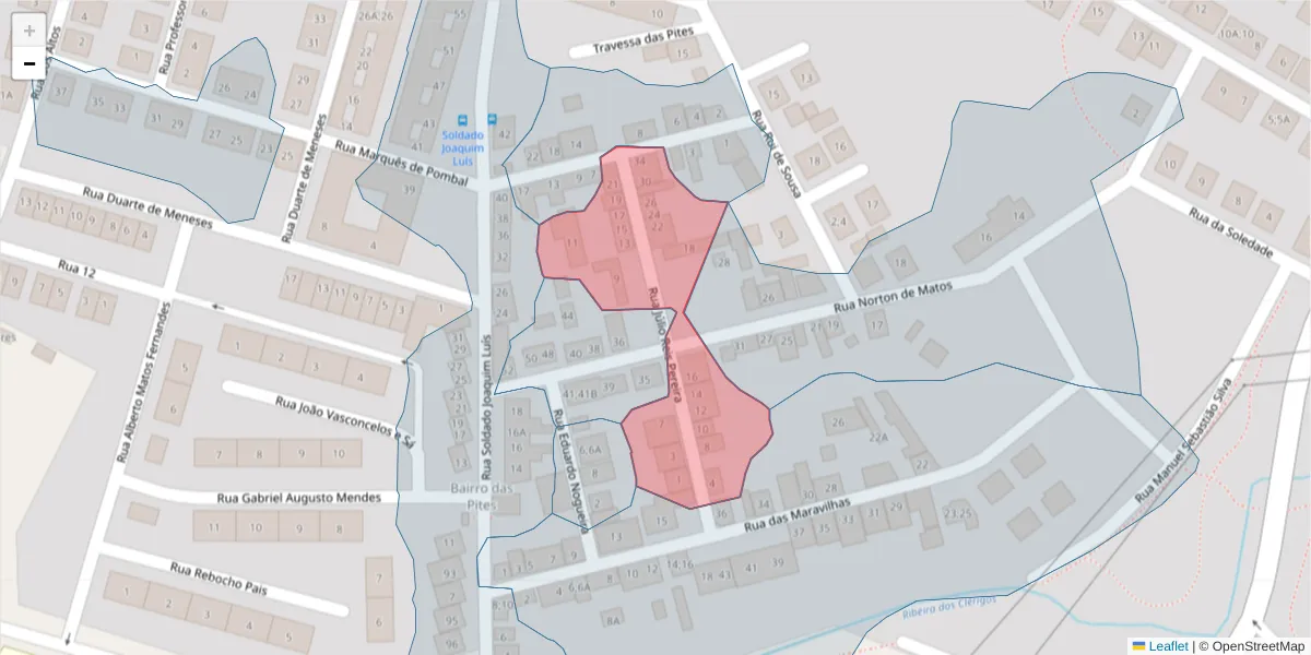 Mapa detalhado do código postal 7005-540 com limites, códigos postais vizinhos e agências dos correios