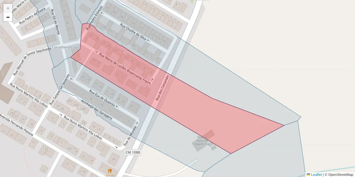Mapa detalhado do código postal 7005-554 com limites, códigos postais vizinhos e agências dos correios