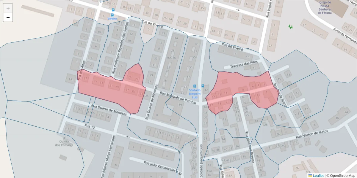 Mapa detalhado do código postal 7005-557 com limites, códigos postais vizinhos e agências dos correios
