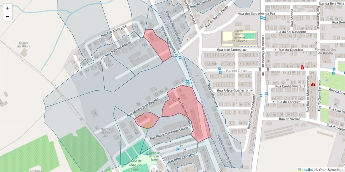 Mapa detalhado do código postal 7005-560 com limites, códigos postais vizinhos e agências dos correios