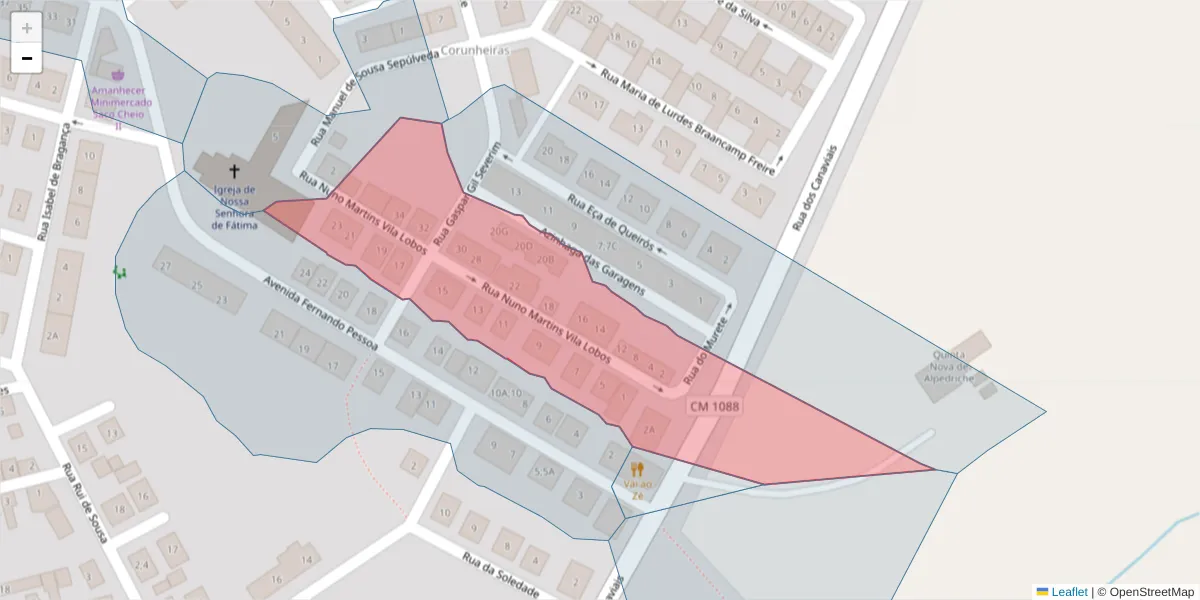 Mapa detalhado do código postal 7005-569 com limites, códigos postais vizinhos e agências dos correios