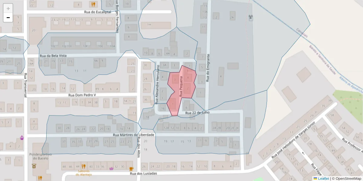 Mapa detalhado do código postal 7005-581 com limites, códigos postais vizinhos e agências dos correios